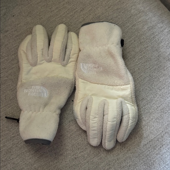 The North Face -White Gray Fleece Gloves - Picture 1 of 4